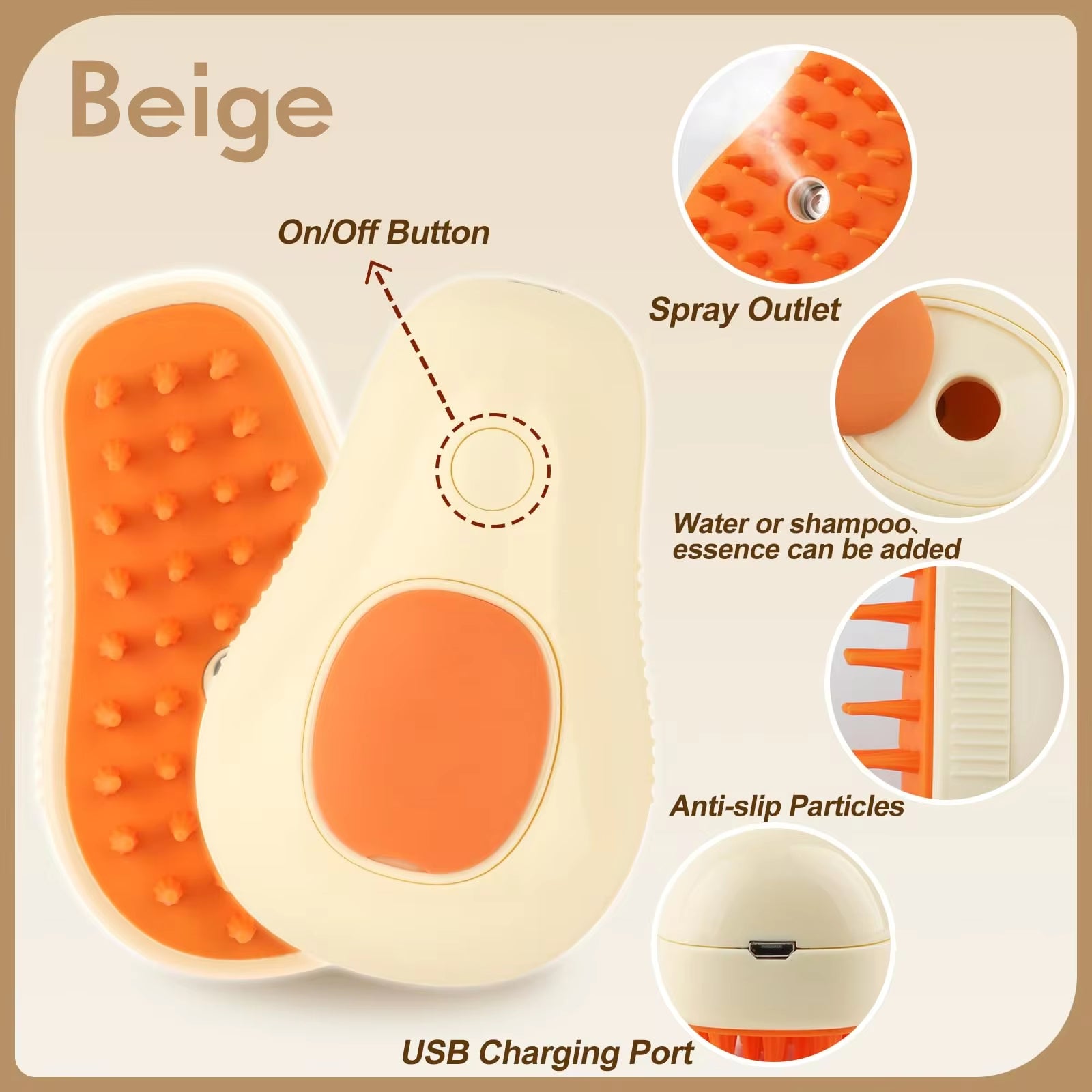 Steaming cat brush. Easy hair removal with massage like texture and feel.