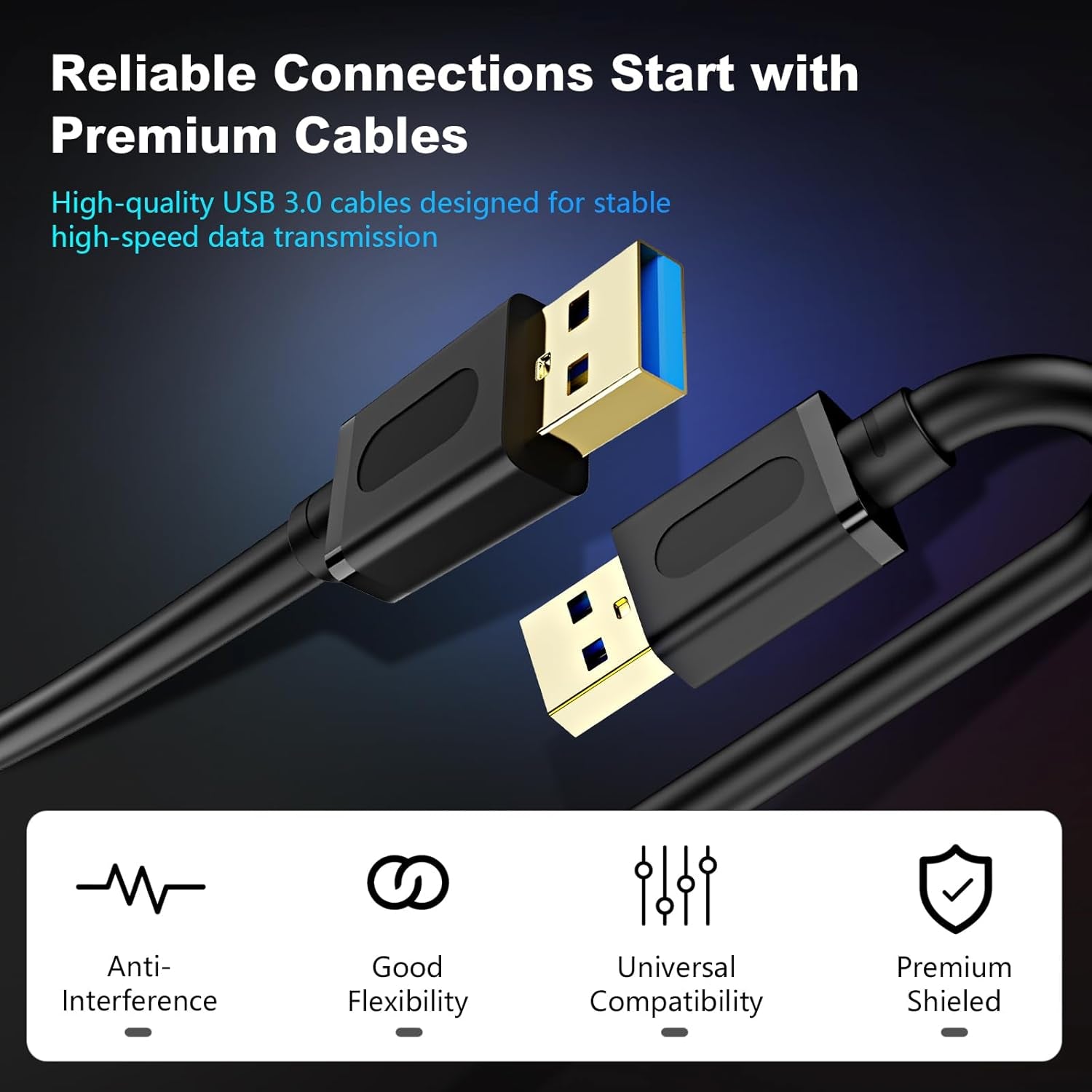 25ft Extra-Long USB 3.0 Male to Male Cable - Gold-Plated Connectors