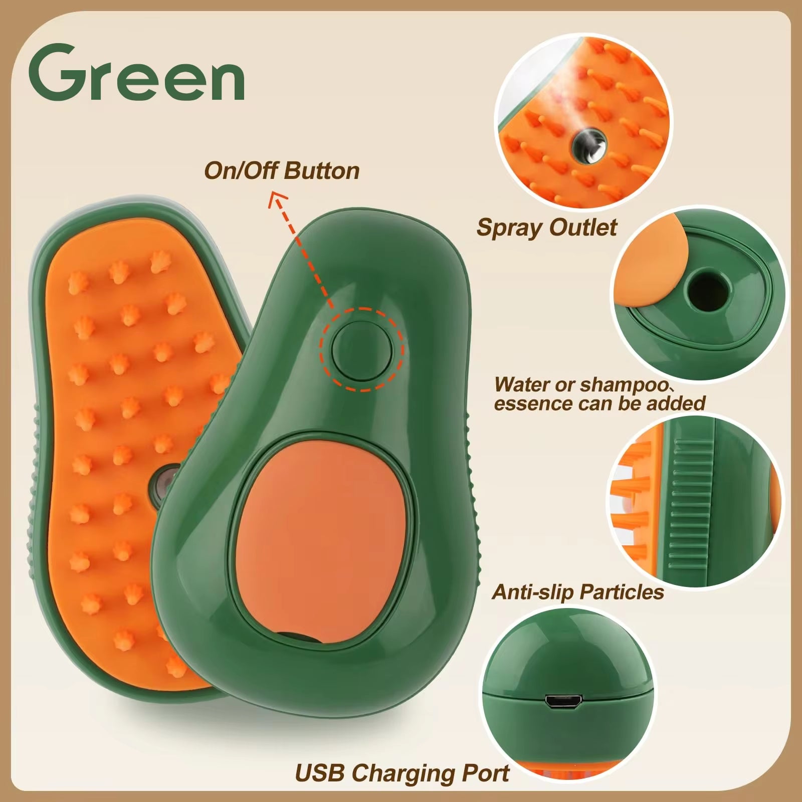 Steaming cat brush. Easy hair removal with massage like texture and feel.