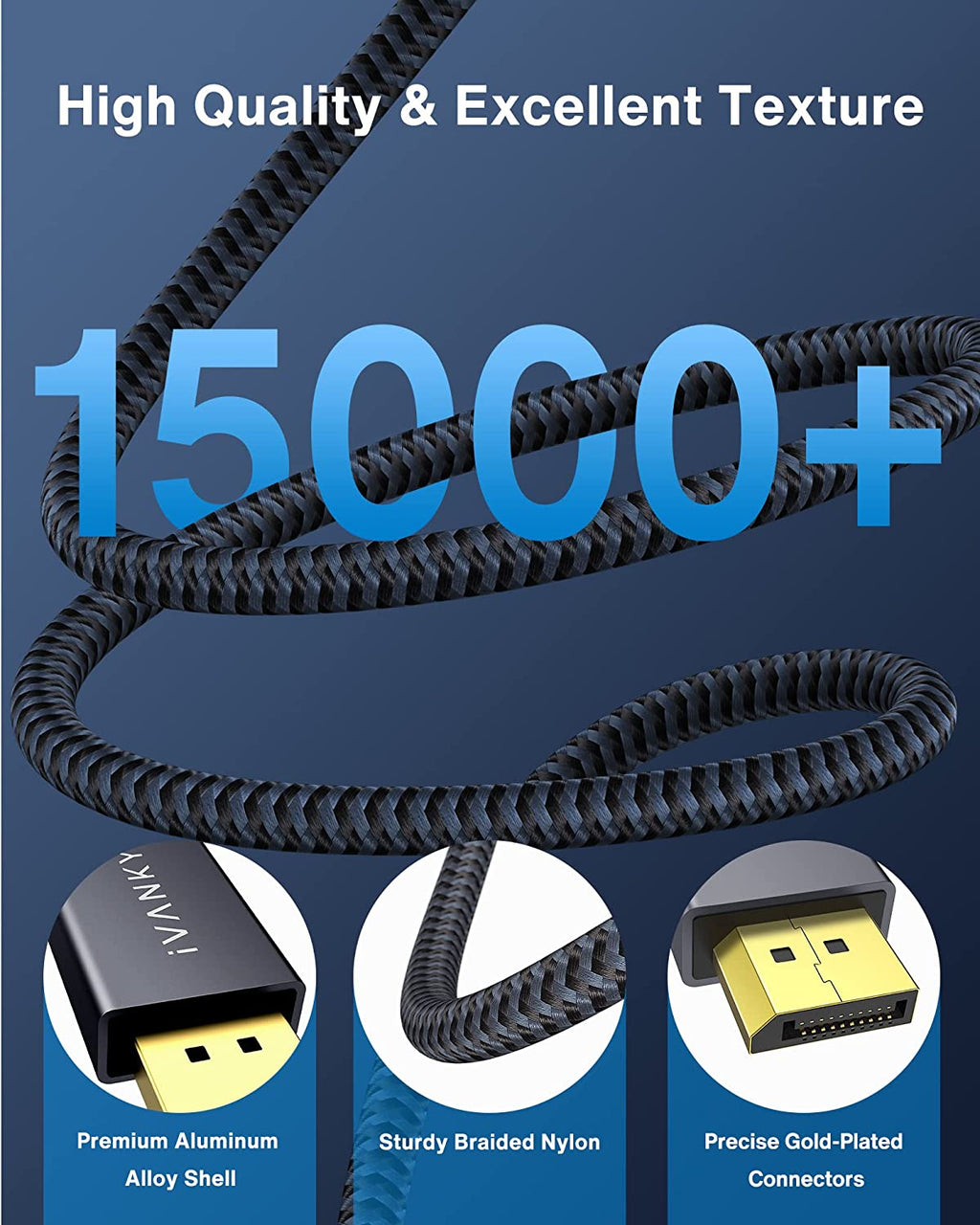 Displayport Cable 6FT/2 Pack, Nylon DP to DP Cord for Gaming Monitor