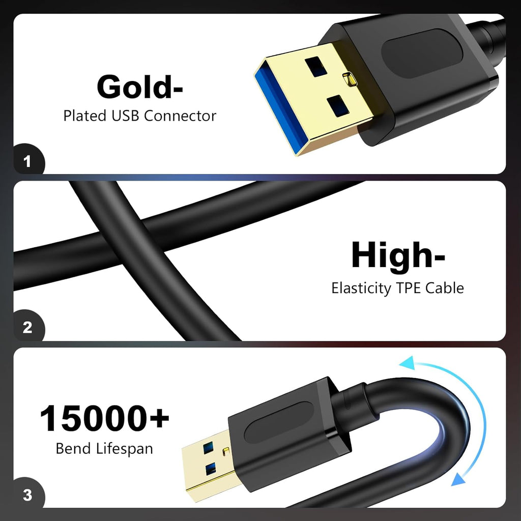 25ft Extra-Long USB 3.0 Male to Male Cable - Gold-Plated Connectors