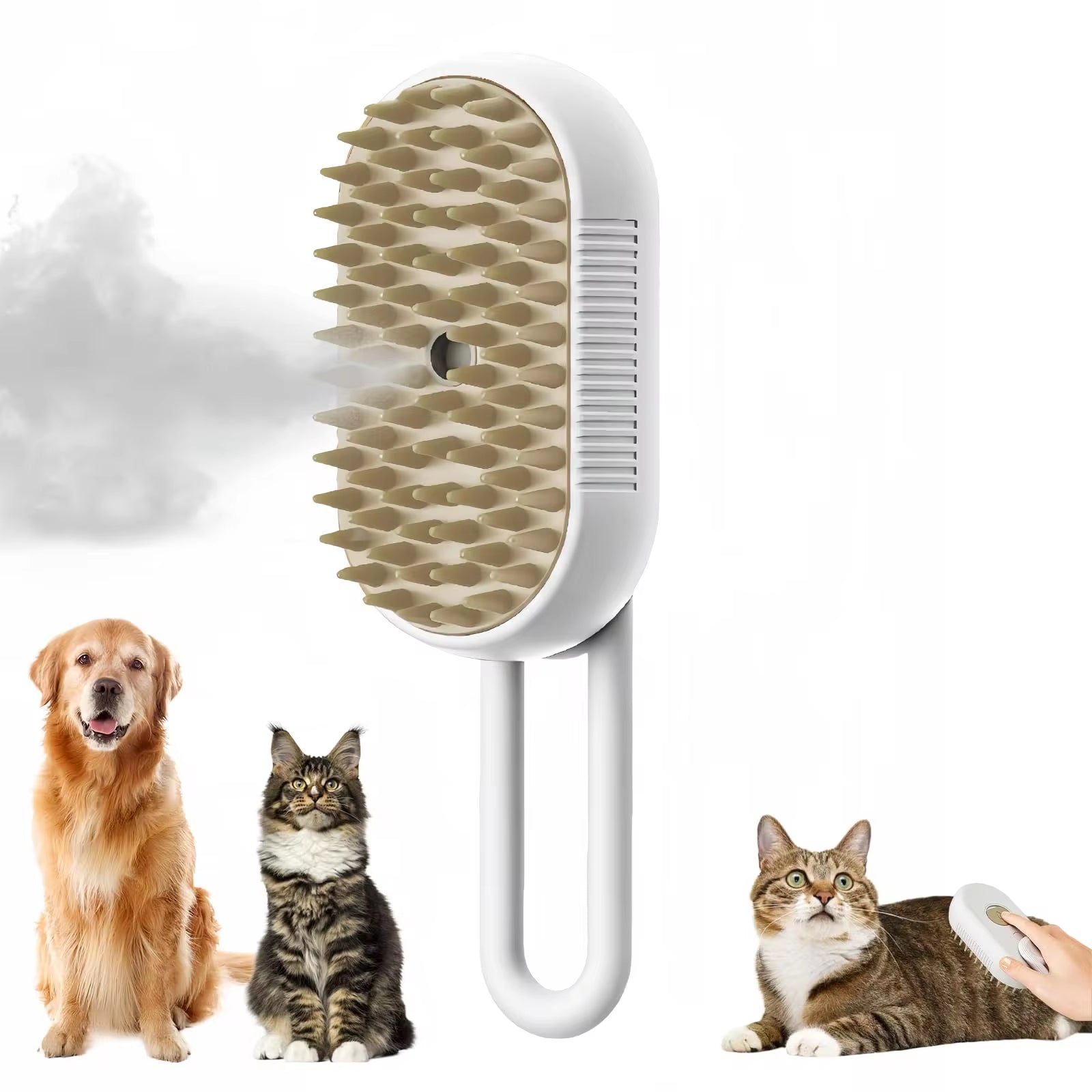 Steaming cat brush. Easy hair removal with massage like texture and feel.