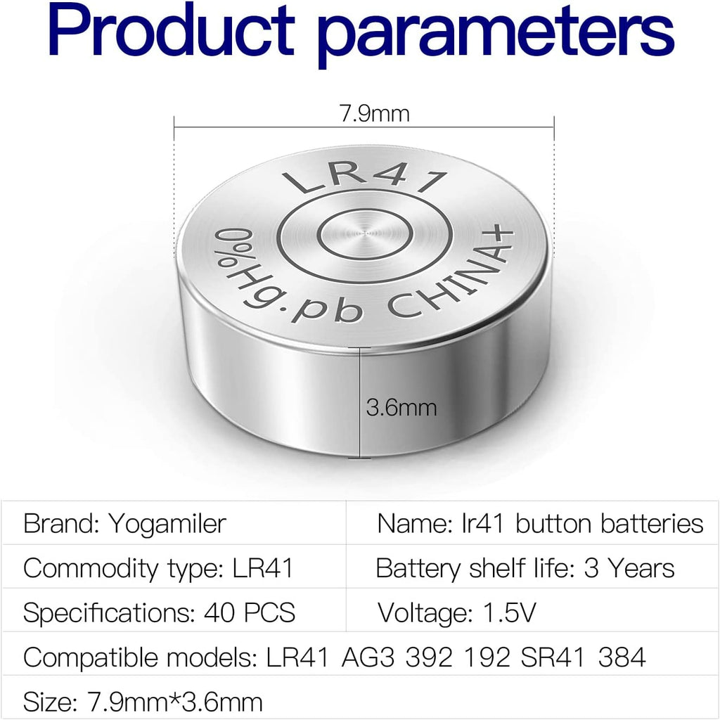 40-Pack LR41 / AG3 1.5V Button Cell Batteries - Long-Lasting Power
