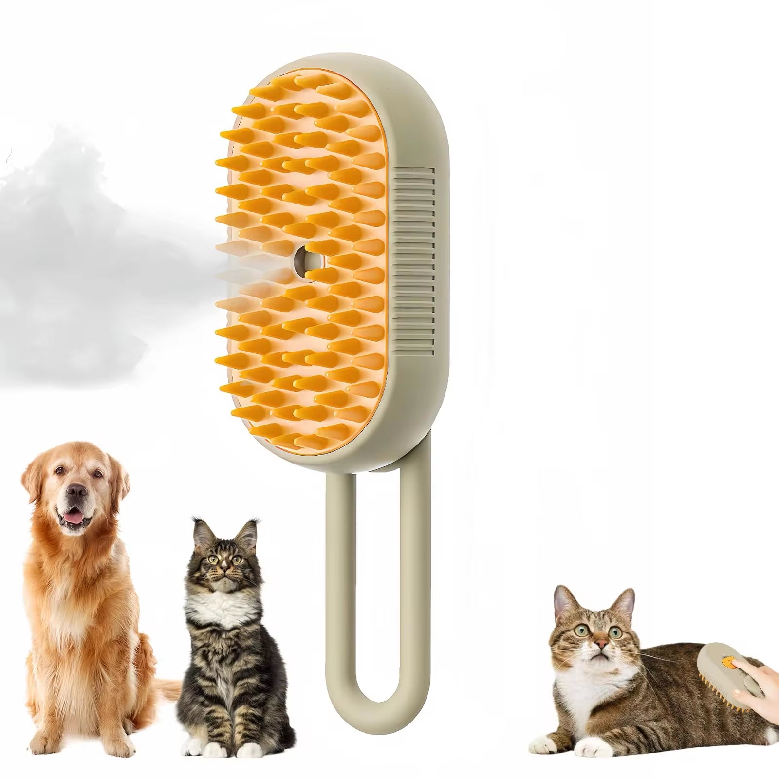 Steaming cat brush. Easy hair removal with massage like texture and feel.