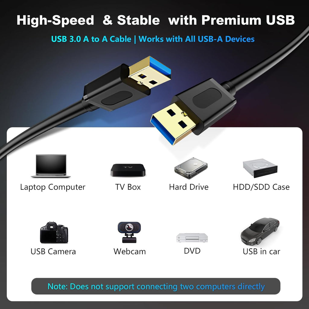 25ft Extra-Long USB 3.0 Male to Male Cable - Gold-Plated Connectors