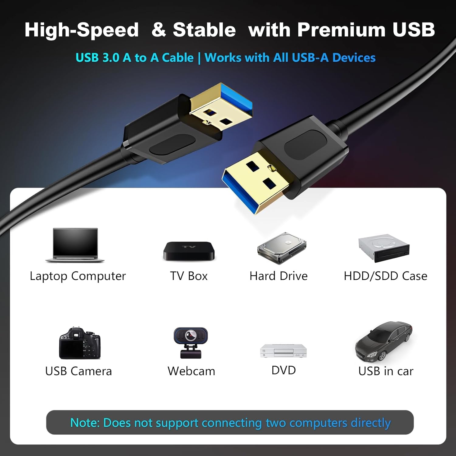 25ft Extra-Long USB 3.0 Male to Male Cable - Gold-Plated Connectors