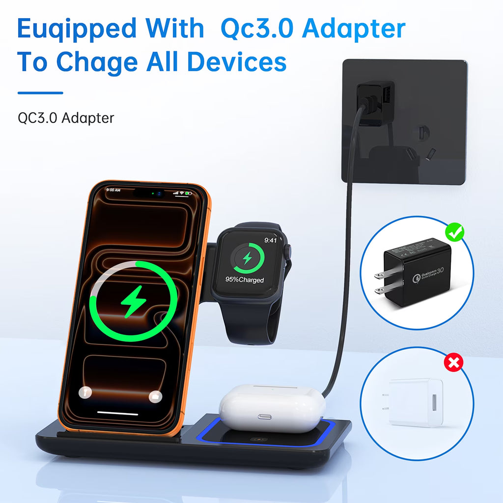 18w charging station for iphone, airpods and apple watch.